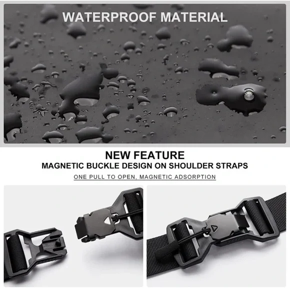 Anti-Theft Crossbody Sling Bag Magnetic Strap Buckle Water Resistant